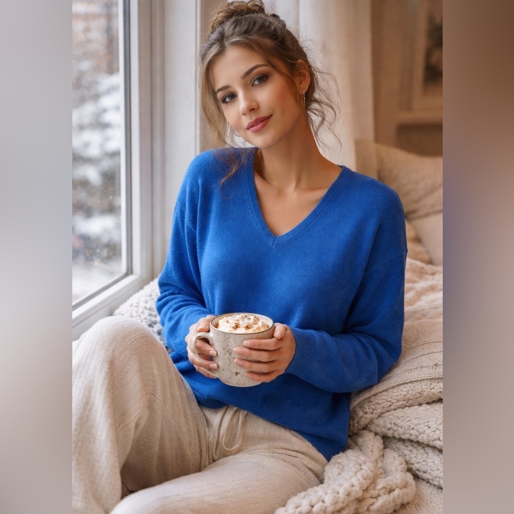 J. McLaughlin Vibrant Blue V-Neck Sweater